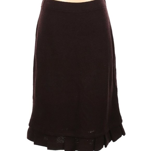St John Collection by Marie Gray $595 Brown Ruffle Accent A Line Skirt Sz 4 - Picture 1 of 2
